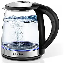 Chaleira Elétrica 1L com Desligamento Automático e Aço Inoxidável, 800W, 110v, DEZIN, Preto