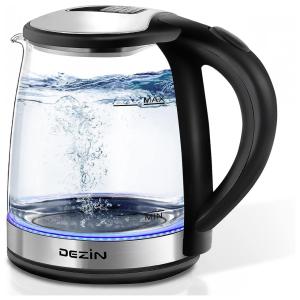 Chaleira Elétrica 1L com Desligamento Automático e Aço Inoxidável, 800W, 110v, DEZIN, Preto