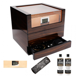 Umidor de Charutos TUTUNES: Caixa Artesanal de Cedro Espanhol com Umidificação Fácil e Higrômetro Digital - Brilhante