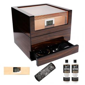 Umidor de Charutos TUTUNES: Caixa Artesanal de Cedro Espanhol com Umidificação Fácil e Higrômetro Digital - Brilhante