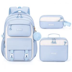 Mochila escolar Fimibuke infantil juvenil azul, conjunto 3 peças com lancheira térmica e estojo, impermeável