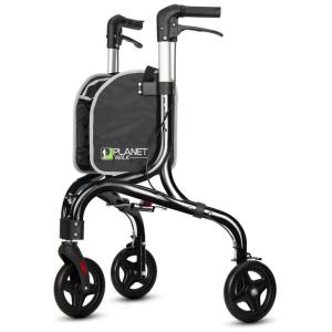 Planetwalk Andador Adulto Idoso com Apoio de Braço, Assento Acolchoado e Cesto, Suporta até 117 kg, Preto