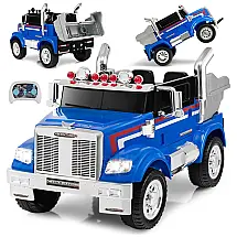 Caminhão Elétrico Infantil 1 Assento com Controle Remoto, Carregador Traseiro e Sistema Easy Drag, 12V, Costzon, Azul
