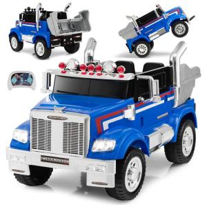 Caminhão Elétrico Infantil 1 Assento com Controle Remoto, Carregador Traseiro e Sistema Easy Drag, 12V, Costzon, Azul
