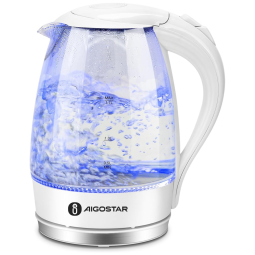 Chaleira Elétrica de Vidro 1,7L, sem Fio com Luz LED, 1100W, Branca, 110v, AIGOSTAR, Branco