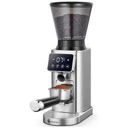 Moedor de Café Elétrico com 24 Configurações de Moagem, Suporte de Funil Removível e Painel de LED, 110V, AMZCHEF, Prata