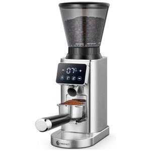 Moedor de Café Elétrico com 24 Configurações de Moagem, Suporte de Funil Removível e Painel de LED, 110V, AMZCHEF, Prata