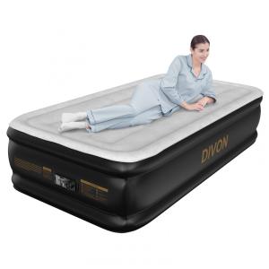 Colchão de Ar DIVON Twin 46cm com Bomba Integrada, Padrão Ondulado, Inflação em 2 Min, Tamanho Solteiro para Casa e Camping