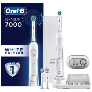 Escova de dentes elétrica recarregável 7000 SmartSeries com conectividade Bluetooth e estojo de viagem, branca, ORAL B D36.535.6X, Branco