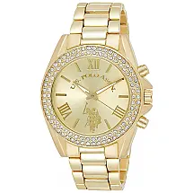 Relógio An feminino de qartzo analógico pleira de aço inoxidável, U.S. POLO ASSN. USC40036, Dorado