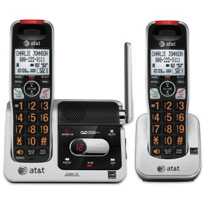 Dois 2 Telefones Sem Fio Sistema de Atendimento Telefônico Identificador de Chamada, Chamada em Espera, ATT CRL82212, Prateado
