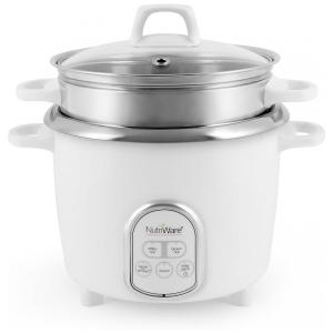 Panela de Arroz Digital Aroma NutriWare Branca Aço Inox 14 Xícaras Tampa Vidro Cozimento a Vapor Touch Mantém Aquecido 500W 110V