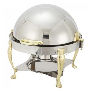 Rechaud Redondo 6 L em Aço Inoxidável com Detalhes Dourados, Winco