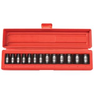 Ferramenta Automotiva Conjunto de Soquetes Impacto Raso 3, 8 Métrico Cr V 7 a 19mm, TEKTON 47915, Vermelho