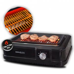 Simple Living Churrasqueira Elétrica Antiaderente Portátil, Serve até 4 Pessoas, 110V, 1660W, Cinza