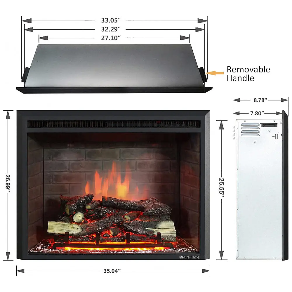 Lareira Elétrica PuraFlame 89x69cm 1500W Chamas LED Som Crepitar Portátil 110V — foto 2