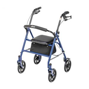 Andador com Assento Rollator Drive Medical 10257BL1, Aço Resistente, 4 Rodas 19cm, Altura Ajustável, Encosto Removível