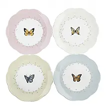 Conjunto de Pratos para Sobremesa com 4 Peças, Formato Ondulado Redondo, Tema Borboleta e Material de Porcelana, LENOX 6444731, Colorido
