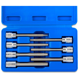 Ferramenta Automotiva Hexagonais Extra Longos de 3, 8 3 a 10mm 7 Pç Aço S2 CrV, NEIKO 10076A, Azul