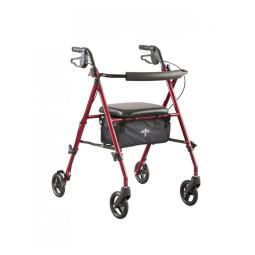 Andador Rollator Alumínio Ultraleve Medline, Vermelho, Suporta até 113 kg, Rodas 15 cm, Braços e Assento Ajustáveis, Dobrável.