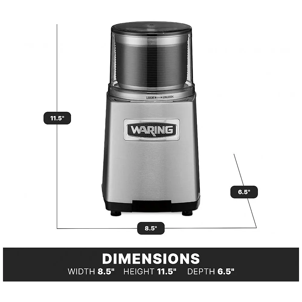 Moedor de Café Motor 1 HP 20000 RPM até 500g Aço Inoxidável, 175W, 110v, WARING WSG60, Prateado — foto 3