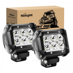 Farol de Milha LED Offroad com 1260 Lúmens e Luz Branca 30V, 18W, 2Un, Nilight, Preto