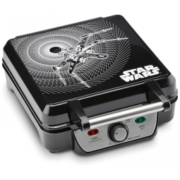 Máquina de Waflle Antiaderente 4 Fatias com Controle de Temperatura, 1200W, 110v, STAR WARS LSW 281CN, Preto
