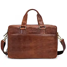Bolsa Carteiro Masculina de Couro Genuíno para Laptop com 15,6 Polegadas, MARC PETER, Marrom Claro