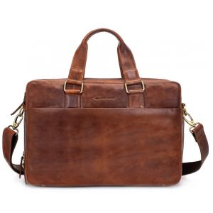 Bolsa Carteiro Masculina de Couro Genuíno para Laptop com 15,6 Polegadas, MARC PETER, Marrom Claro