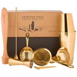 Kit Bartender Profissional 14 Peças em Aço Inoxidável, A Bar Above, Dourado