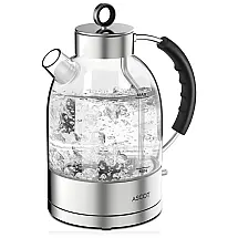 Chaleira Elétrica, 1,6 Litros, Aço Inoxidável, Vidro, Transparente, 110v, ASCOT KE1003, Prateado