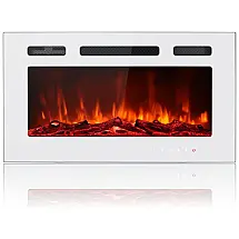 Lareira Elétrica de Embutir A43x76L com Controle Remoto, 110V 1500W, Maxhonor, Branco