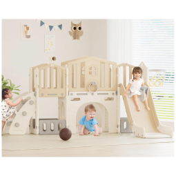 Escorregador 9 em 1 XJD, Escorregador para Bebês a Partir de 1 Ano, Playground com Cesta de Basquete, Para Interior e Exterior (Bege)