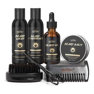 Kit para Barba Profissional Portátil com Cera e Pente, 7 Itens, POP MODERN.C, Preto