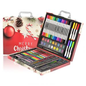 Kit Lápis de Cor Profissional Darnassus com Maleta de Madeira 132 peças Tintas Acrílicas, Aquarela, Vermelho