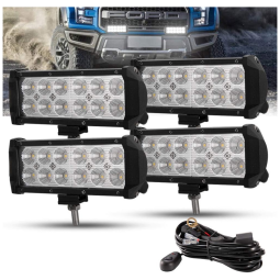 Farol de Milha LED Off Road 14400 Lúmens 4 Pçs Cabos de Fiação À Prova Dágua, BUNKER INDUST, Preto