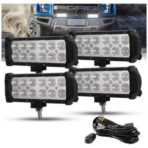 Farol de Milha LED Off Road 14400 Lúmens 4 Pçs Cabos de Fiação À Prova Dágua, BUNKER INDUST, Preto