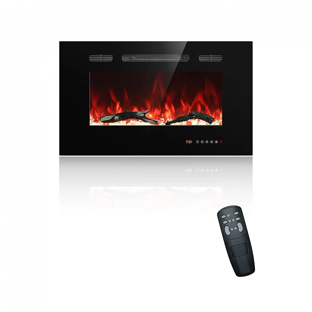 Lareira Elétrica de Embutir A44x76L com Temporizador e Chamas Realista, 110V 1500W, Oxhark, Preta