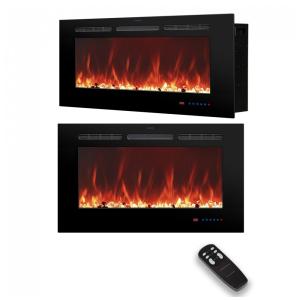 Lareira Elétrica de Embutir A44x76L com Temporizador e Chamas Realista, 110V 1500W, Oxhark, Preta