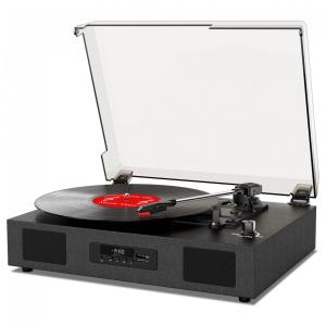 Vitrola Toca Discos ÁUDIO 3 Velocidades Multifuncional Bluetooth, Rádio, FM, USB, 110v, DANFI AUDIO DF TE 2017, Preto