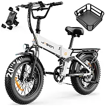 Bicicleta elétrica dobrável Jasion X-Hunter branca glacial, 20x4, 1400W pico, bateria 48V 13Ah, 7 marchas, suspensão dupla, 110V