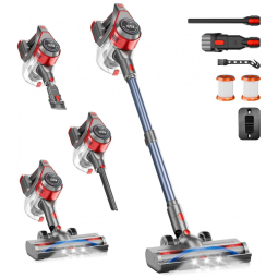 Aspirador Sem Fio BSNAW Vermelho 35kPa LED Bateria Destacável 45 Minutos 8 em 1 XL-638A 22.