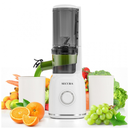 Centrifuga de Frutas com Broca Espiral de Aço Inoxidável, Filtro Sem Malha e Função Reversa, 110V 120W, Secura, Branca