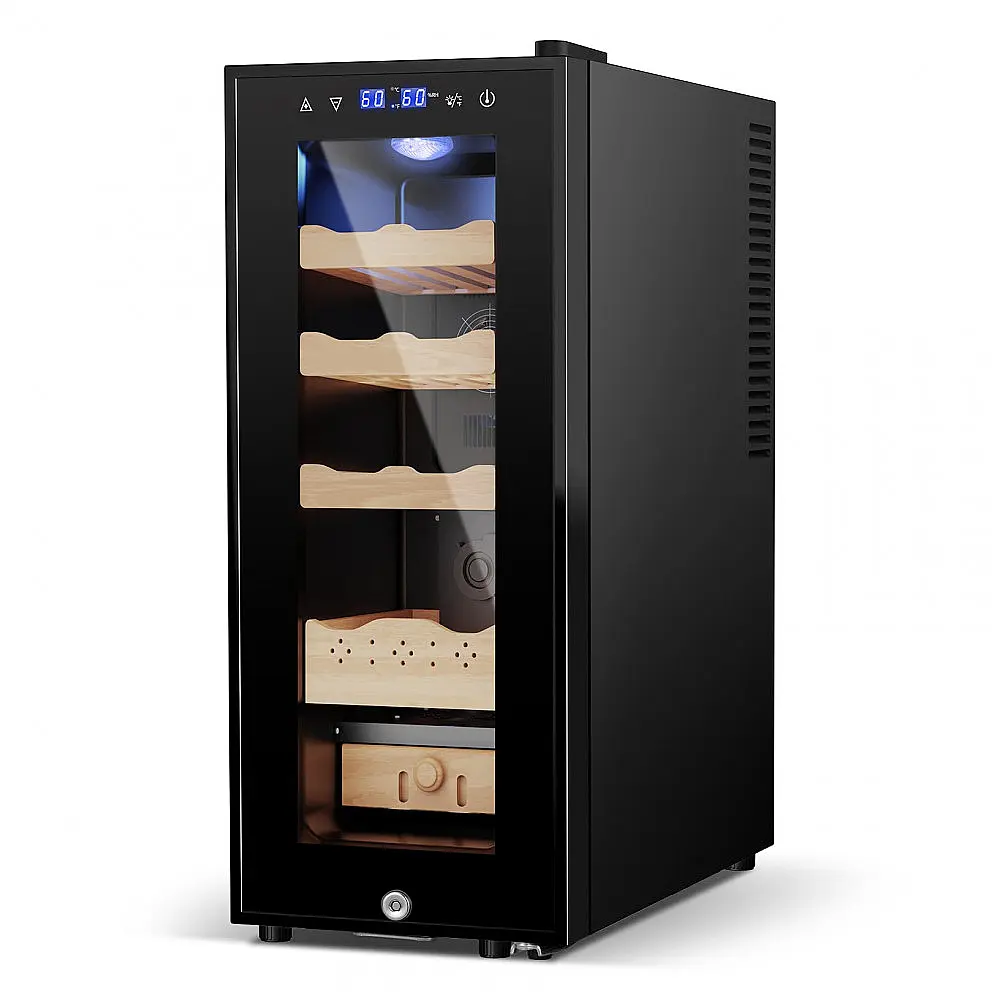 Humidor Elétrico Velieta Marrom e Preto 35L com Prateleiras de Cedro Espanhol e Tela LED 115V