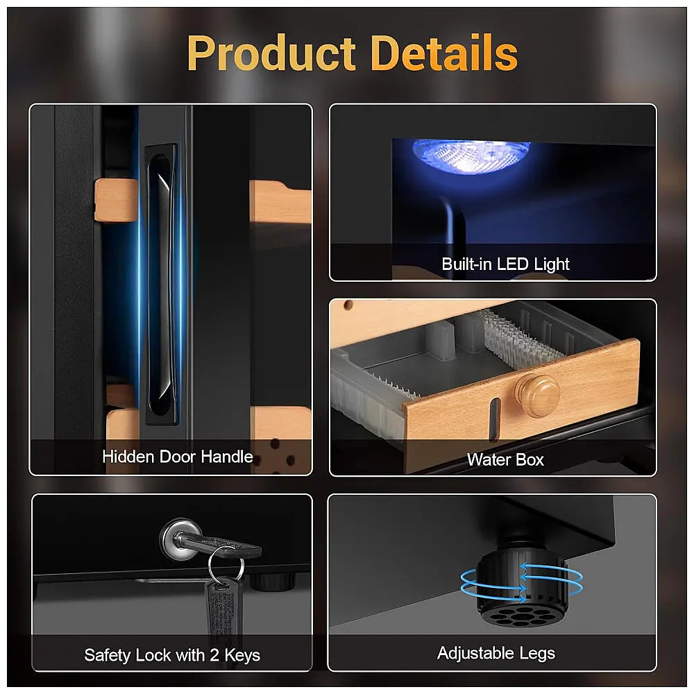 Humidor Elétrico Velieta Marrom e Preto 35L com Prateleiras de Cedro Espanhol e Tela LED 115V — foto 2