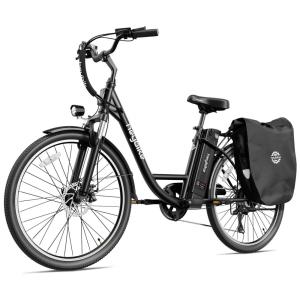 Bicicleta Elétrica para Adultos 7 Velocidades até 64km com Bolsa de Transporte Preta, 36V 350W, Heybike, Preta