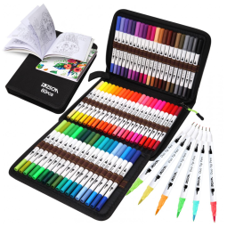 Conjunto de Canetas Artisticas 60 Cores com Pontas Duplas, Estojo e Livro para Colorir, ZSCM