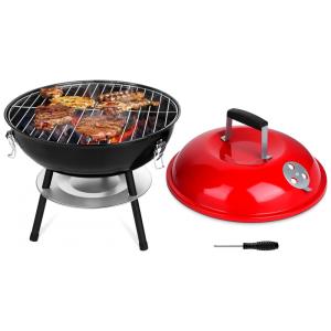 Churrasqueira a Carvão Portátil com Revestimento de Esmalte, Leonyo, Vermelha
