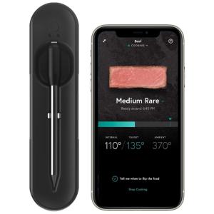 Termômetro de Carne Inteligente e Sem Fio Premium com Bluetooth de Longo Alcance e Cozimento Assistido, YUMMLY YTE000W5KB, Preto