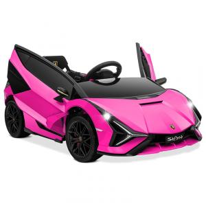 Carro Elétrico Infantil Licenciado Lamborghini SIAN OLAKIDS Preto/Rosa 12V com Controle Remoto 2 Velocidades, Suspensão e Bluetooth